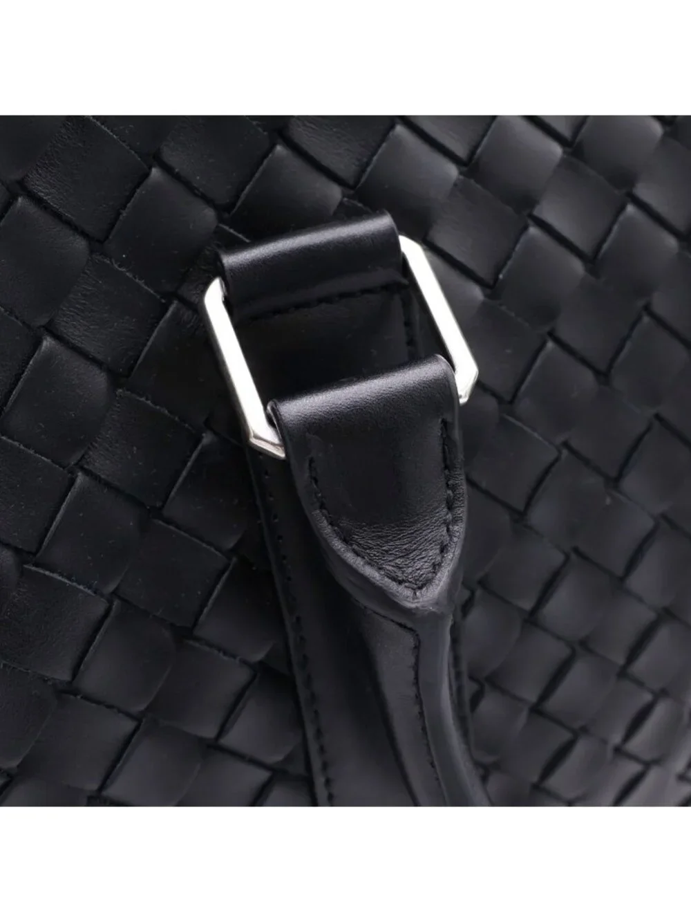 Bottega Veneta Intrecciato Briefcase Business Shoulder Bag Black Leather Silver